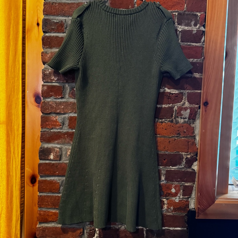 French Connection Olive Ribbed Knit sweater Dress - Picture 9 of 13
